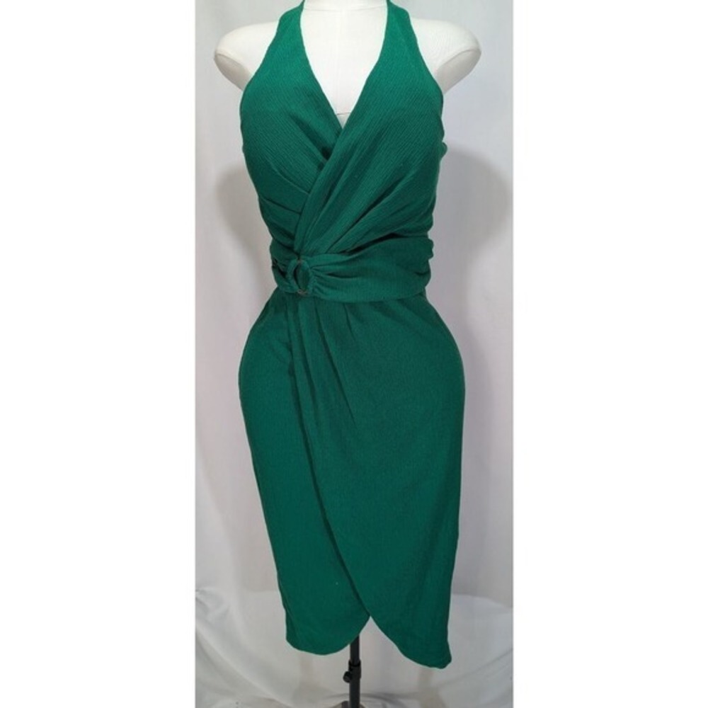 Siena Emerald Green Halter Dress Crinkle Knit Sparkle Size 12 NWT‎